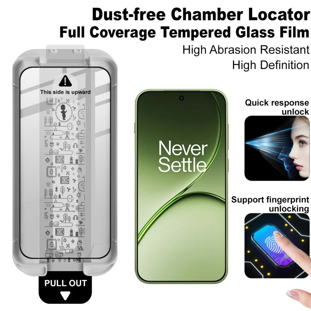 IMAK 3Pcs Tempered Glass For OnePlus 15T 5G Full Screen Protector Full Glue Film with Dust-free Installation Tool (Fingerprint Unlock) - Black - 3