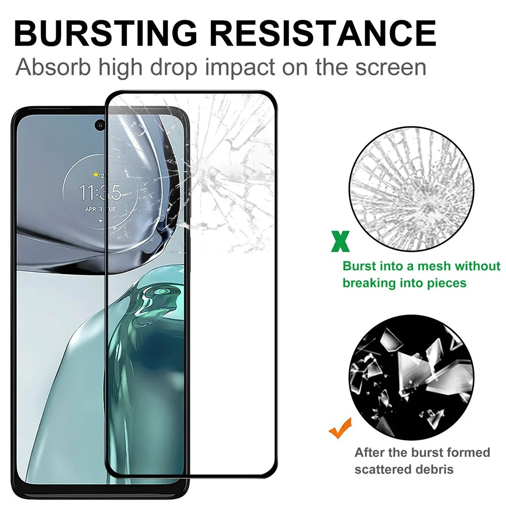 AGC Glass Screen Protector for Motorola Moto G62 5G, Anti-Explosion HD Clear Tempered Glass Film Black Edge Full Glue Screen Film - 4