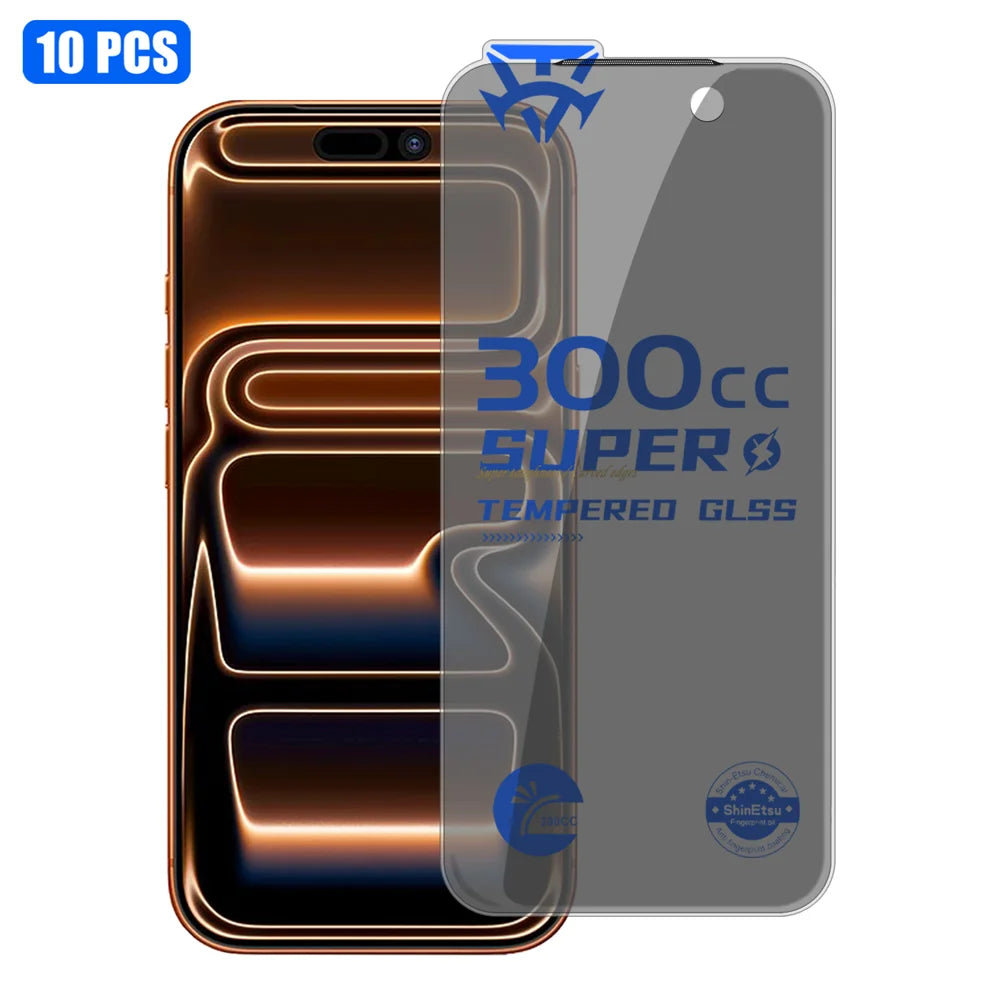 For iPhone 17 Pro 10Pcs Tempered Glass Film 300CC Edgeless Anti-static Anti-spy Full Screen Protector - Black - 1