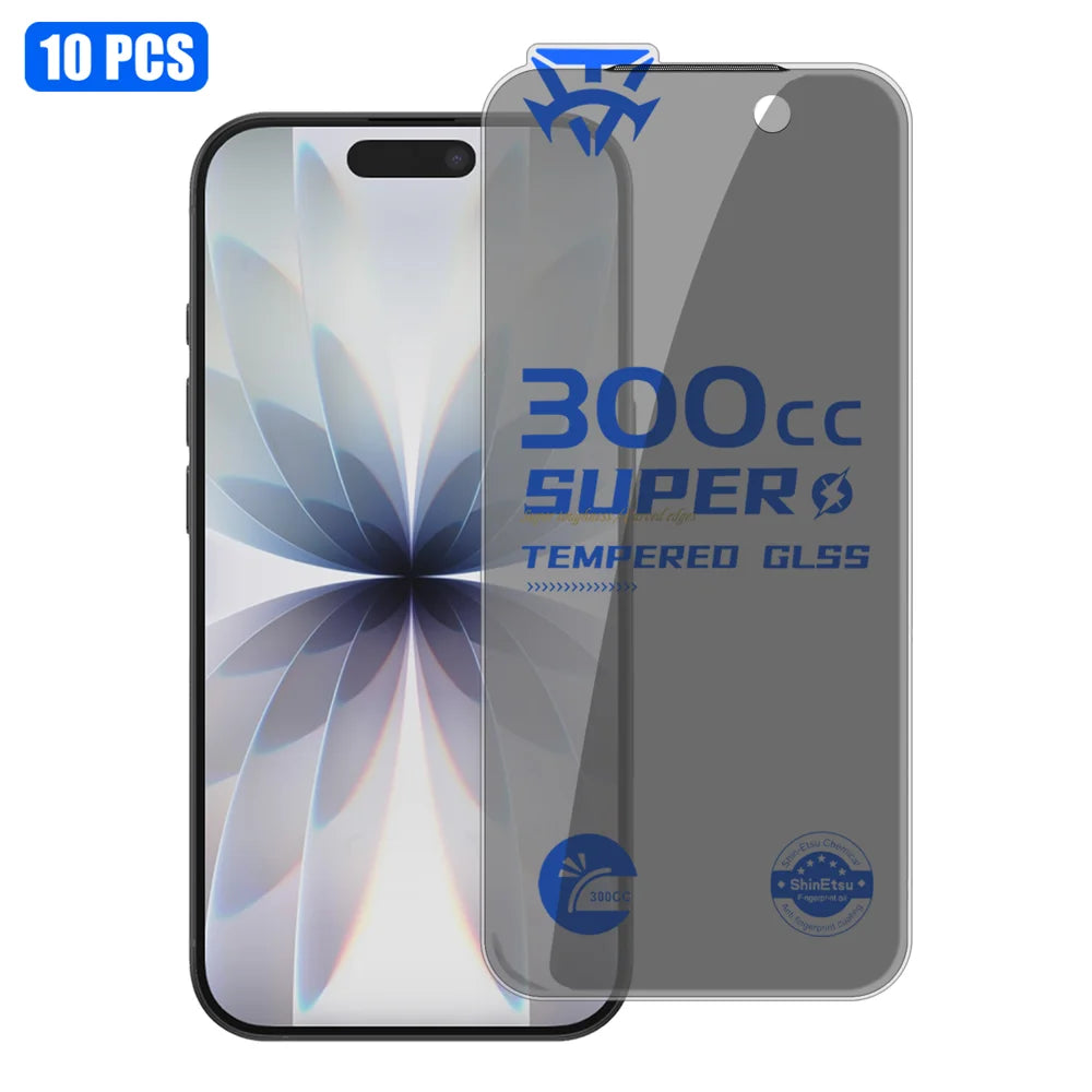 For iPhone 17 10Pcs Tempered Glass Film 300CC Edgeless Anti-static Anti-spy Full Screen Protector - Black - 1
