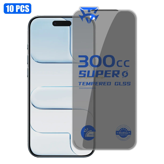 For iPhone Air 10Pcs Tempered Glass Film 300CC Edgeless Anti-static Anti-spy Full Screen Protector - Black - 1