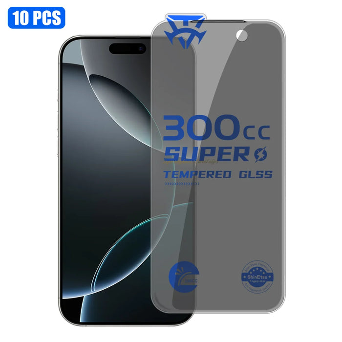 For iPhone 16 Pro 10Pcs Tempered Glass Film 300CC Edgeless Anti-static Anti-spy Full Screen Protector - Black - 1