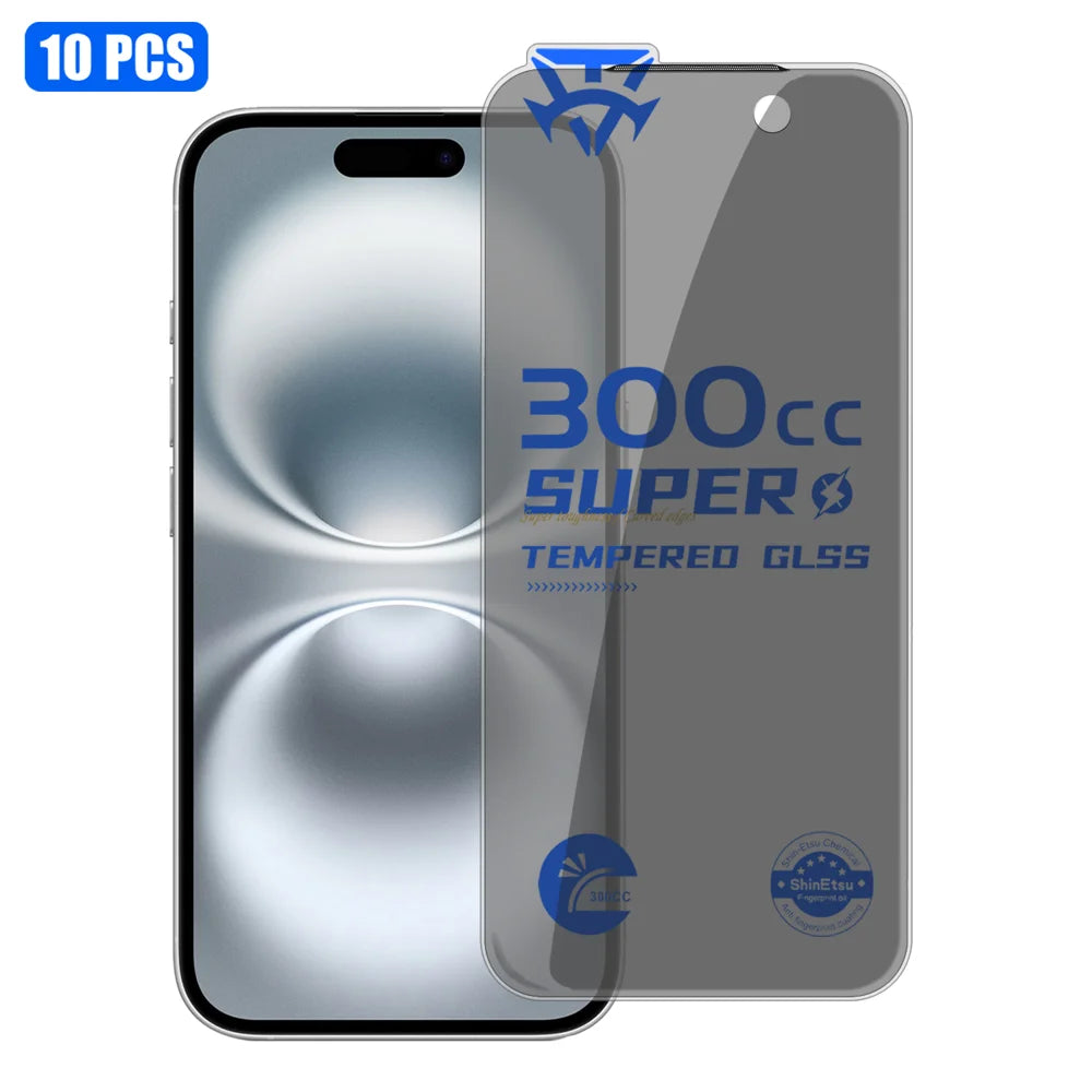 For iPhone 16 10Pcs Tempered Glass Film 300CC Edgeless Anti-static Anti-spy Full Screen Protector - Black - 1