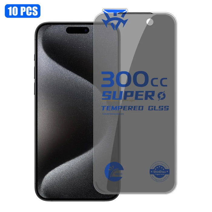 For iPhone 15 Pro Max 10Pcs Tempered Glass Film 300CC Edgeless Anti-static Anti-spy Full Screen Protector - Black - 1