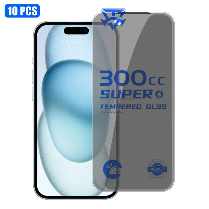 For iPhone 15 10Pcs Tempered Glass Film 300CC Edgeless Anti-static Anti-spy Full Screen Protector - Black - 1