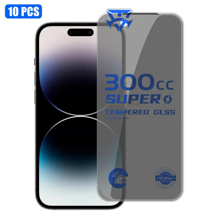 For iPhone 14 Pro Max 10Pcs Tempered Glass Film 300CC Edgeless Anti-static Anti-spy Full Screen Protector - Black - 1