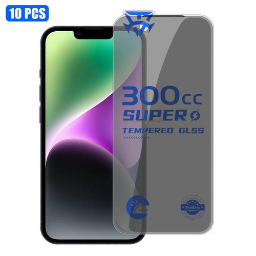 For iPhone 14 10Pcs Tempered Glass Film 300CC Edgeless Anti-static Anti-spy Full Screen Protector - Black - 1