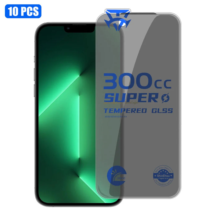 For iPhone 13 Pro Max 10Pcs Tempered Glass Film 300CC Edgeless Anti-static Anti-spy Full Screen Protector - Black - 1
