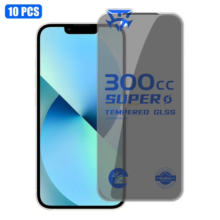 For iPhone 13 10Pcs Tempered Glass Film 300CC Edgeless Anti-static Anti-spy Full Screen Protector - Black - 1