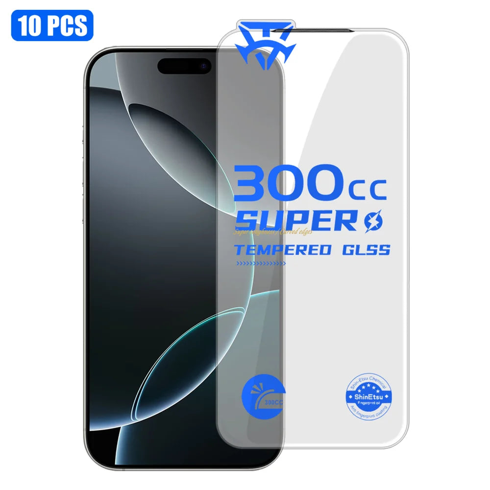For iPhone 16 Pro Max 10Pcs Tempered Glass Film 9H+ 300CC Edgeless Anti Static HD Full Screen Protector - Transparent - 1
