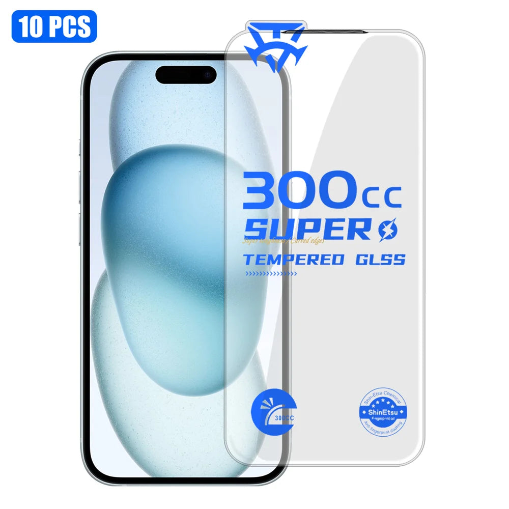 For iPhone 15 10Pcs Tempered Glass Film 9H+ 300CC Edgeless Anti Static HD Full Screen Protector - Transparent - 1