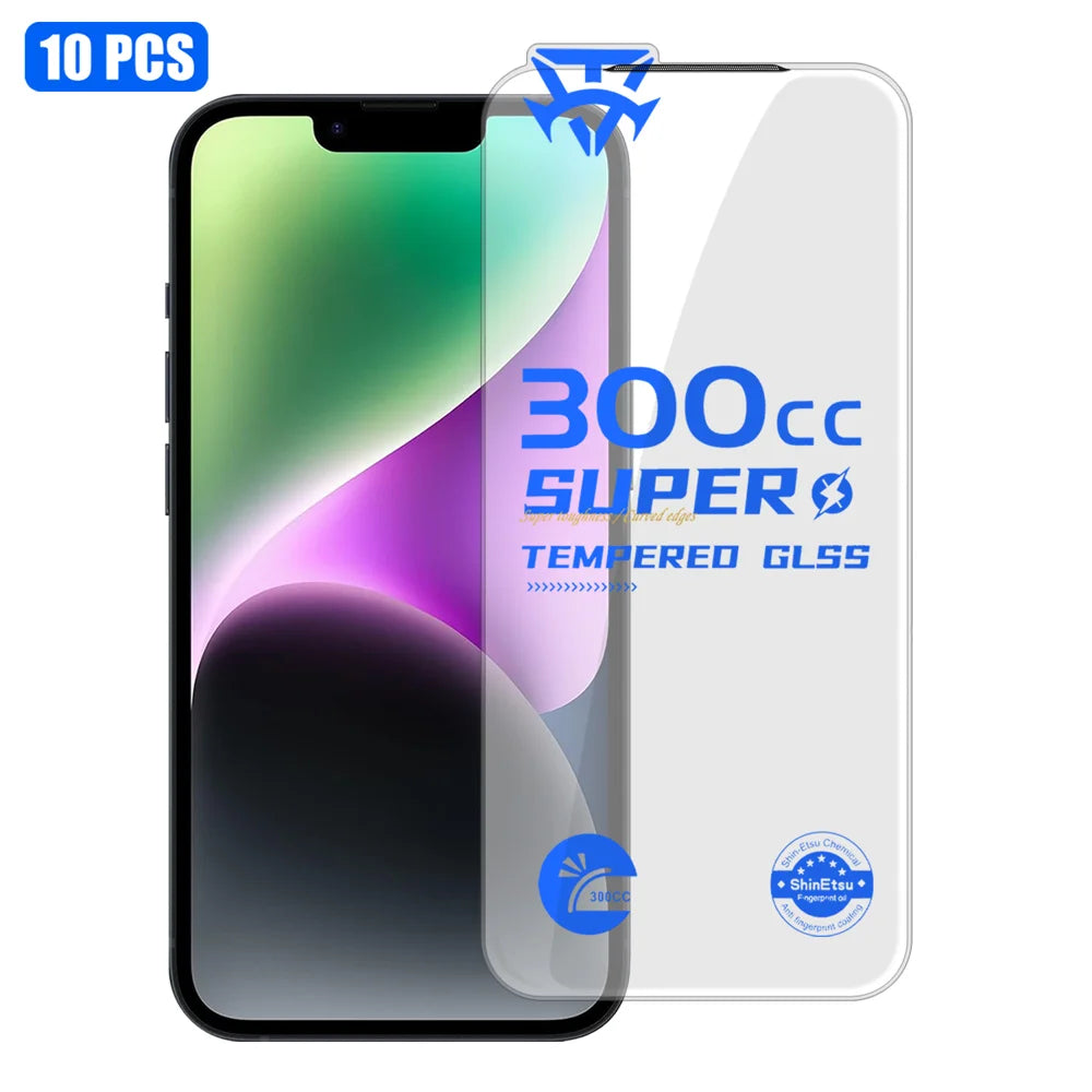 For iPhone 14 10Pcs Tempered Glass Film 9H+ 300CC Edgeless Anti Static HD Full Screen Protector - Transparent - 1