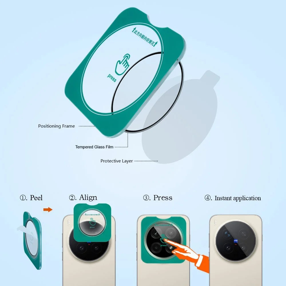 LEREACH for vivo X300 5G Camera Lens Protector Full Cover High Aluminium-silicon Glass Lens Film with Auto-Align Installation Frame - Transparent with Black Edge - 5