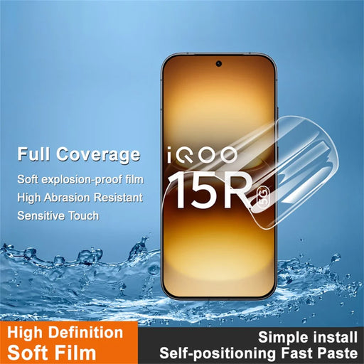 IMAK Hydrogel Film 4th For vivo iQOO 15R Full Screen Protector Ultra Clear Full Glue Soft TPU Film (Fingerprint Unlock) - Transparent - 2