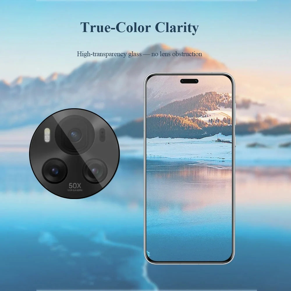 LEREACH For Honor Magic6 5G Camera Lens Protector Full Cover High Aluminium-silicon Glass Lens Film with Auto-Align Installation Frame - Transparent with Black Edge - 6