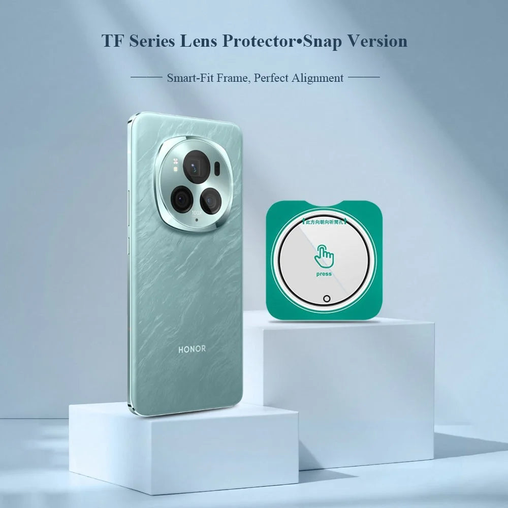 LEREACH For Honor Magic6 Pro 5G Camera Lens Protector Full Cover High Aluminium-silicon Glass Lens Film with Auto-Align Installation Frame - Transparent with Black Edge - 3