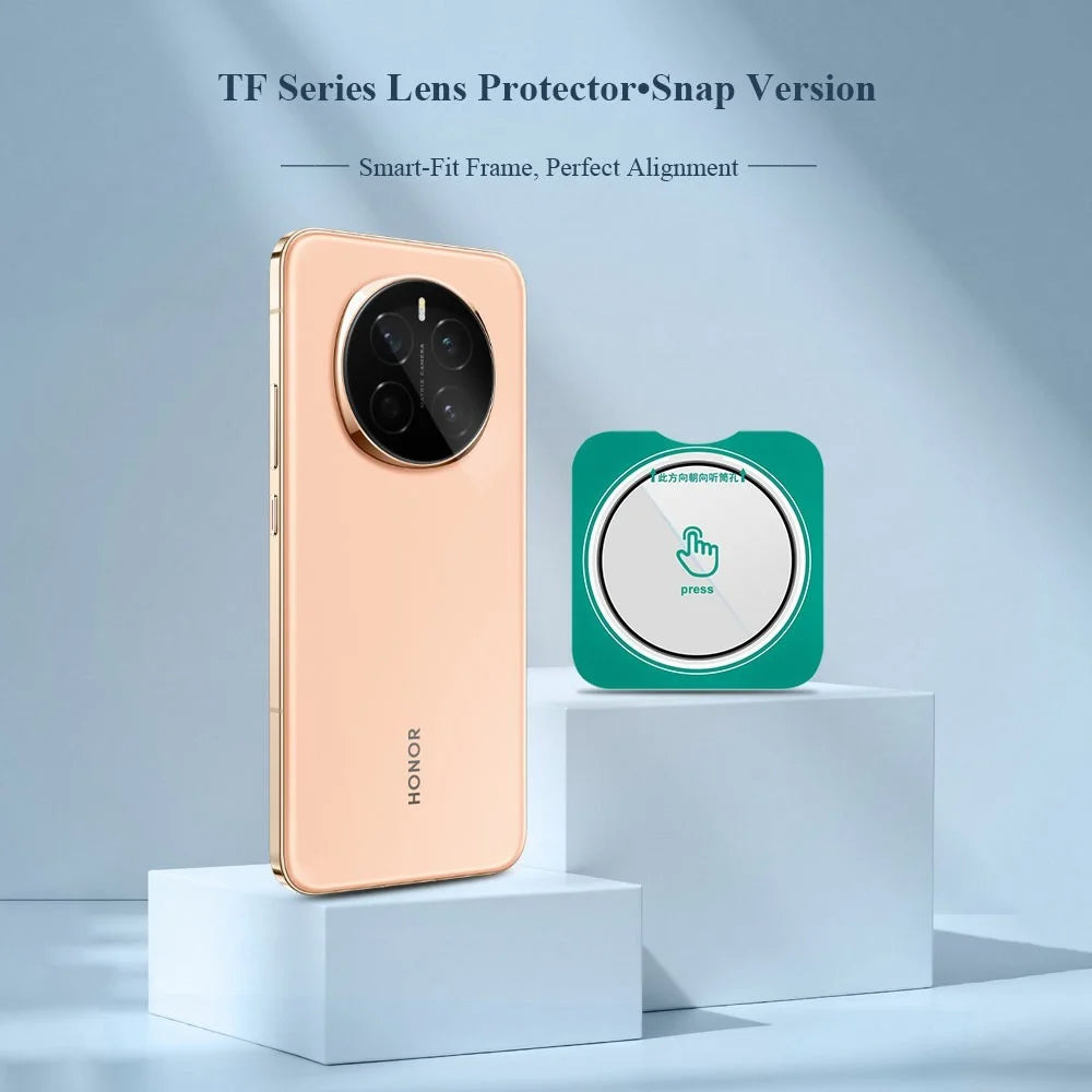 LEREACH For Honor Magic7 5G Camera Lens Protector Full Cover High Aluminium-silicon Glass Lens Film with Auto-Align Installation Frame - Transparent with Black Edge - 3
