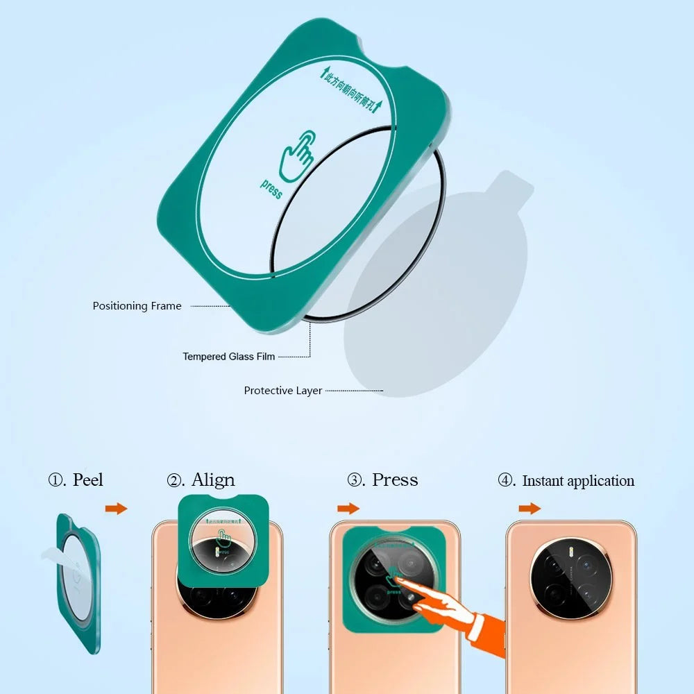 LEREACH For Honor Magic7 5G Camera Lens Protector Full Cover High Aluminium-silicon Glass Lens Film with Auto-Align Installation Frame - Transparent with Black Edge - 7