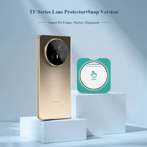 LEREACH For Honor Magic V5 5G Camera Lens Protector Full Cover High Aluminium-silicon Glass Lens Film with Auto-Align Installation Frame - Transparent with Black Edge - 2