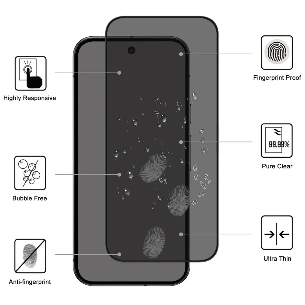 For Google Pixel 10a Tempered Glass Screen Protector 2.5D Arc Edge Anti-Spy Film - 3