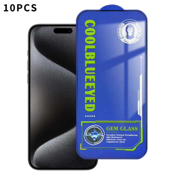 For iPhone 15 Pro Max 10Pcs Tempered Glass  Screen Protector 9H Diamond-Level Hardness Anti-fingerprint Film - Transparent - 1