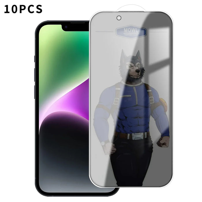 For iPhone 14 10Pcs Privacy Tempered Glass Anti-fingerprint Anti-spy Full Screen Protector - Black - 1