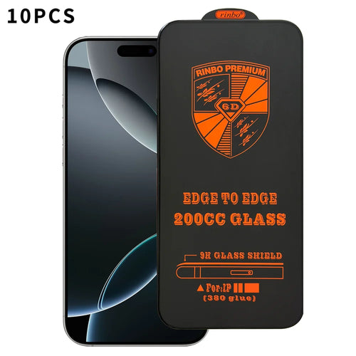 For iPhone 16 Pro RINBO 10Pcs HD Full Coverage Tempered Glass 200CC Silk Printing Anti-static Screen Protector - Transparent - 1