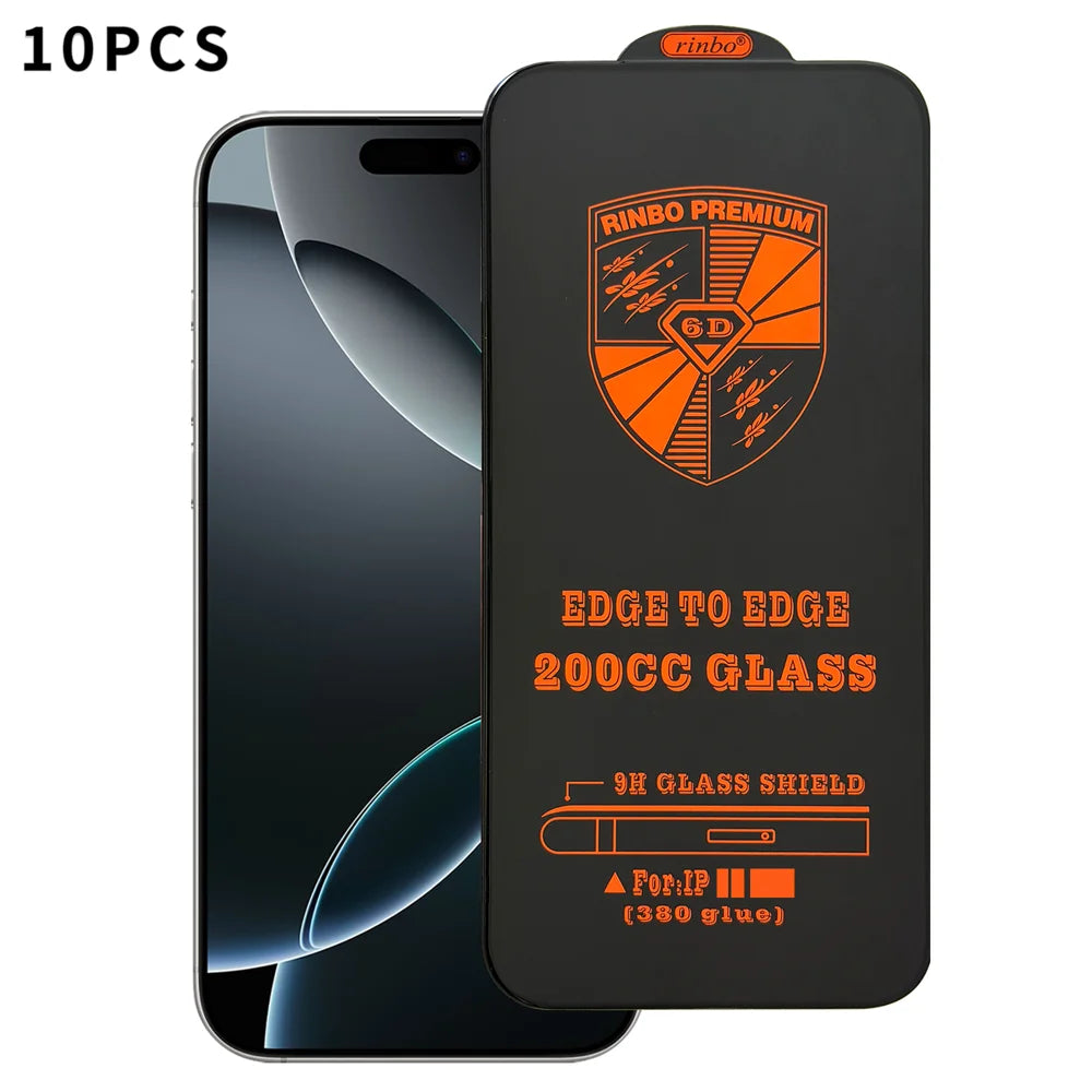 For iPhone 16 Pro RINBO 10Pcs HD Full Coverage Tempered Glass 200CC Silk Printing Anti-static Screen Protector - Transparent - 1