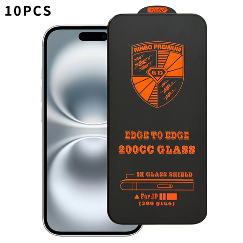 For iPhone 16 RINBO 10Pcs HD Full Coverage Tempered Glass 200CC Silk Printing Anti-static Screen Protector - Transparent - 1