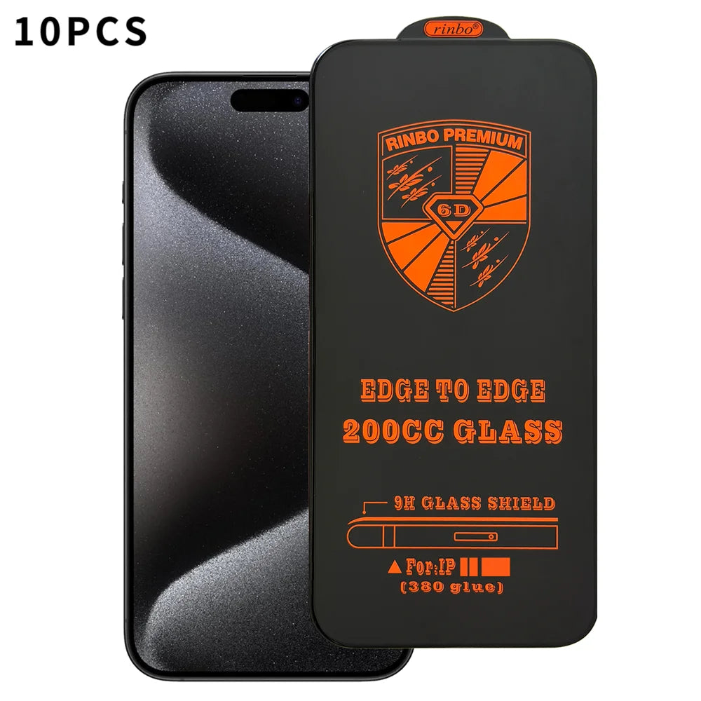 For iPhone 15 Pro Max RINBO 10Pcs HD Full Coverage Tempered Glass 200CC Silk Printing Anti-static Screen Protector - Transparent - 1