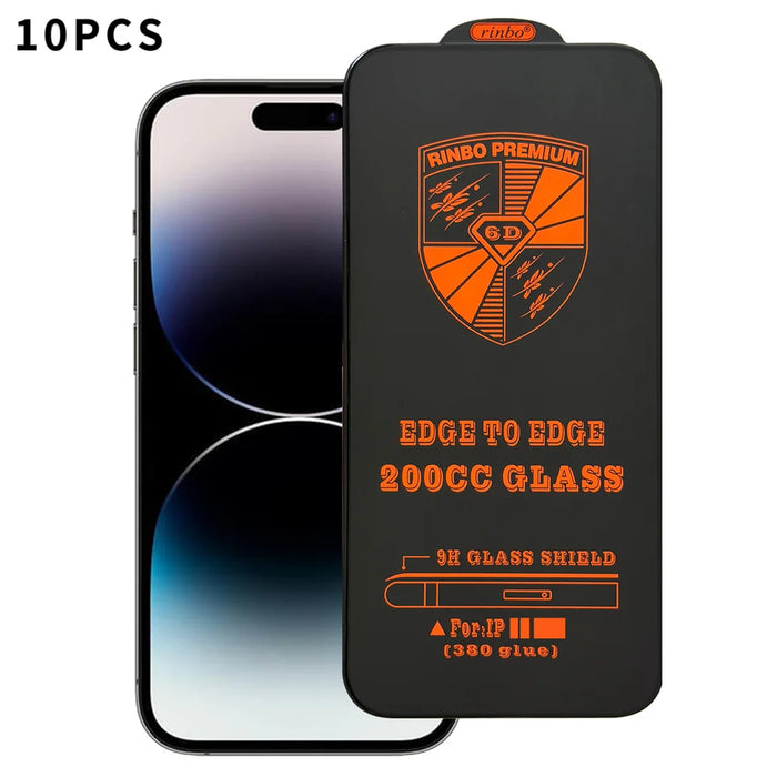 For iPhone 14 Pro RINBO 10Pcs HD Full Coverage Tempered Glass 200CC Silk Printing Anti-static Screen Protector - Transparent - 1