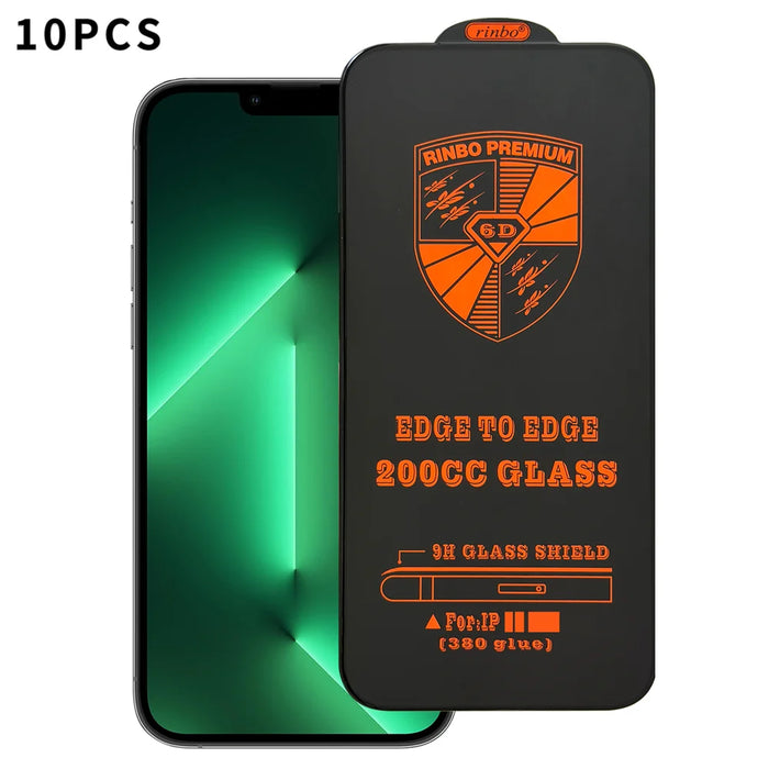 For iPhone 13 Pro Max RINBO 10Pcs HD Full Coverage Tempered Glass 200CC Silk Printing Anti-static Screen Protector - Transparent - 1