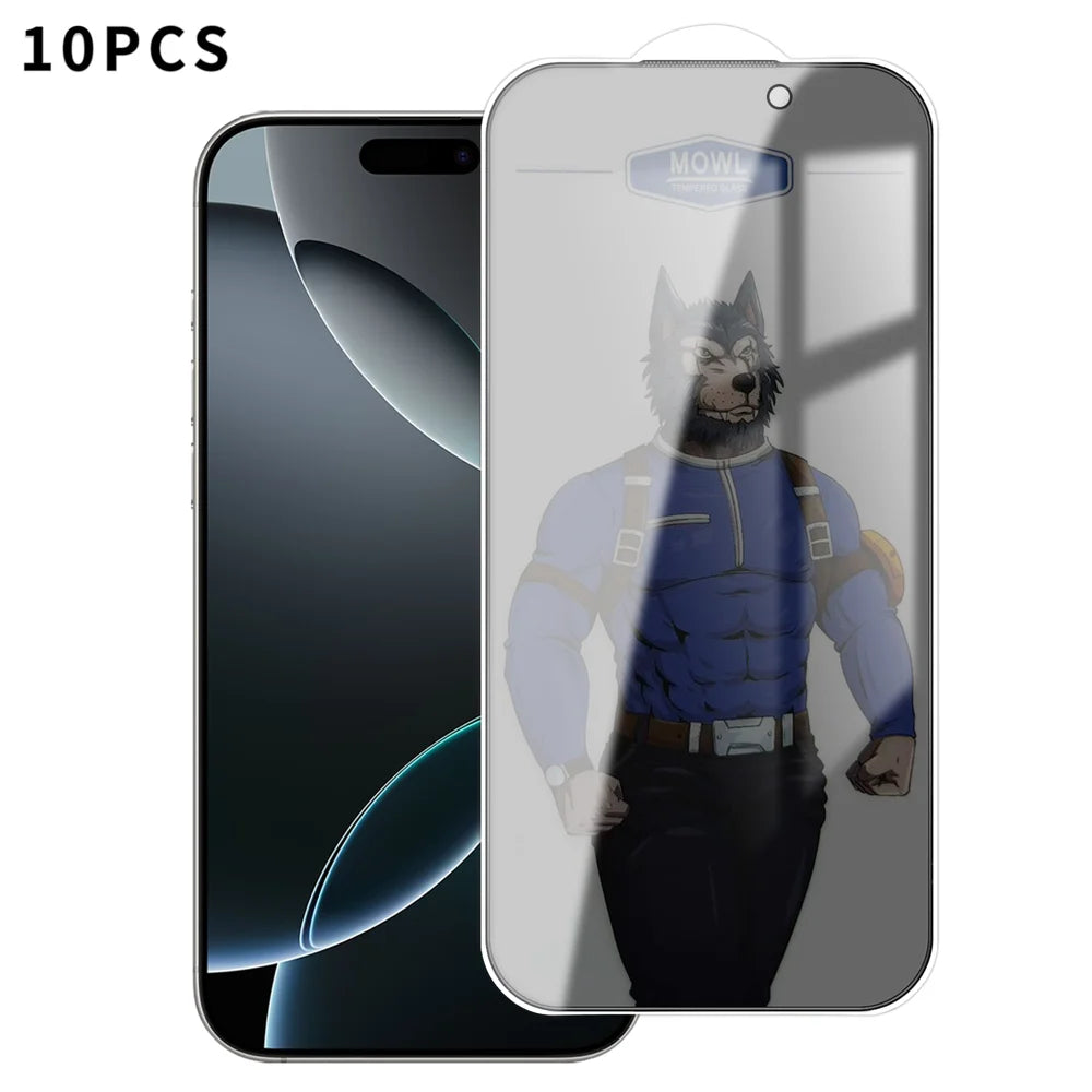 For iPhone 16 Pro 10Pcs Privacy Tempered Glass Anti-fingerprint Anti-spy Full Screen Protector - Black - 1