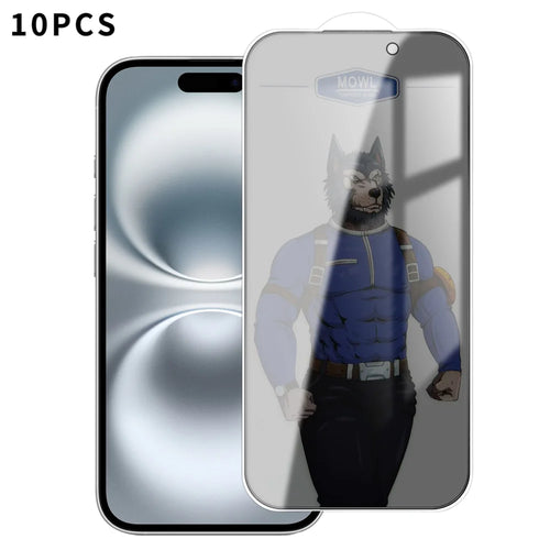 For iPhone 16 10Pcs Privacy Tempered Glass Anti-fingerprint Anti-spy Full Screen Protector - Black - 1