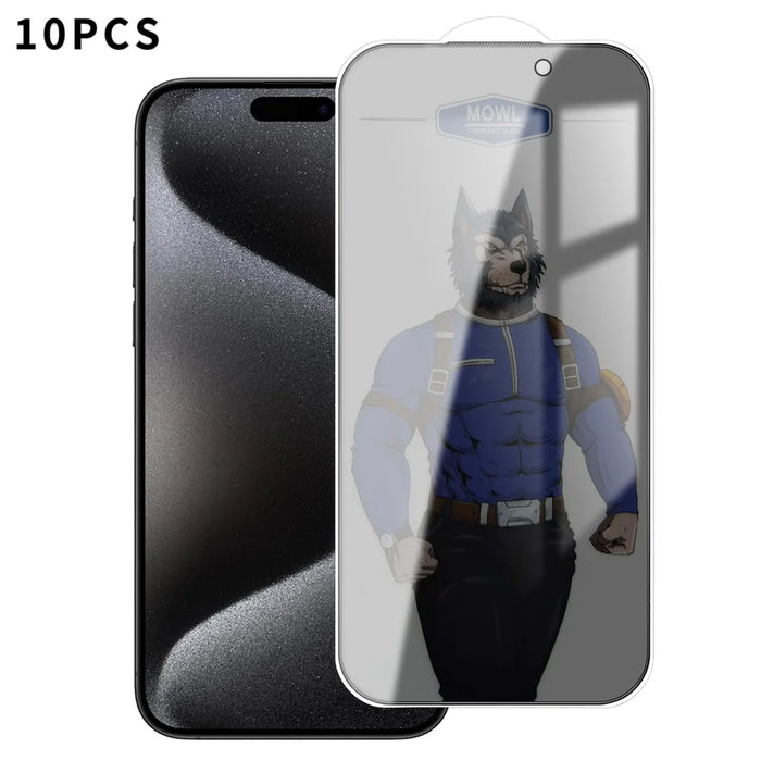For iPhone 15 Pro Max 10Pcs Privacy Tempered Glass Anti-fingerprint Anti-spy Full Screen Protector - Black - 1