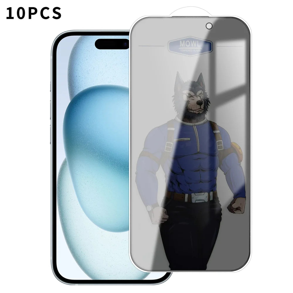 For iPhone 15 10Pcs Privacy Tempered Glass Anti-fingerprint Anti-spy Full Screen Protector - Black - 1