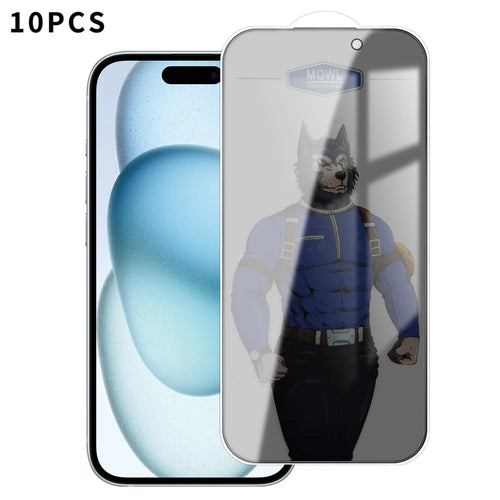 For iPhone 15 10Pcs Privacy Tempered Glass Anti-fingerprint Anti-spy Full Screen Protector - Black - 1