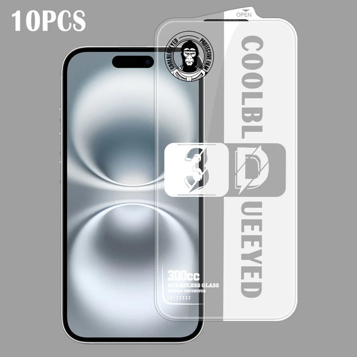 For iPhone 16 10Pcs Tempered Glass 3D Full Coverage 300CC Edgeless Anti Static Screen Protector - Transparent - 1