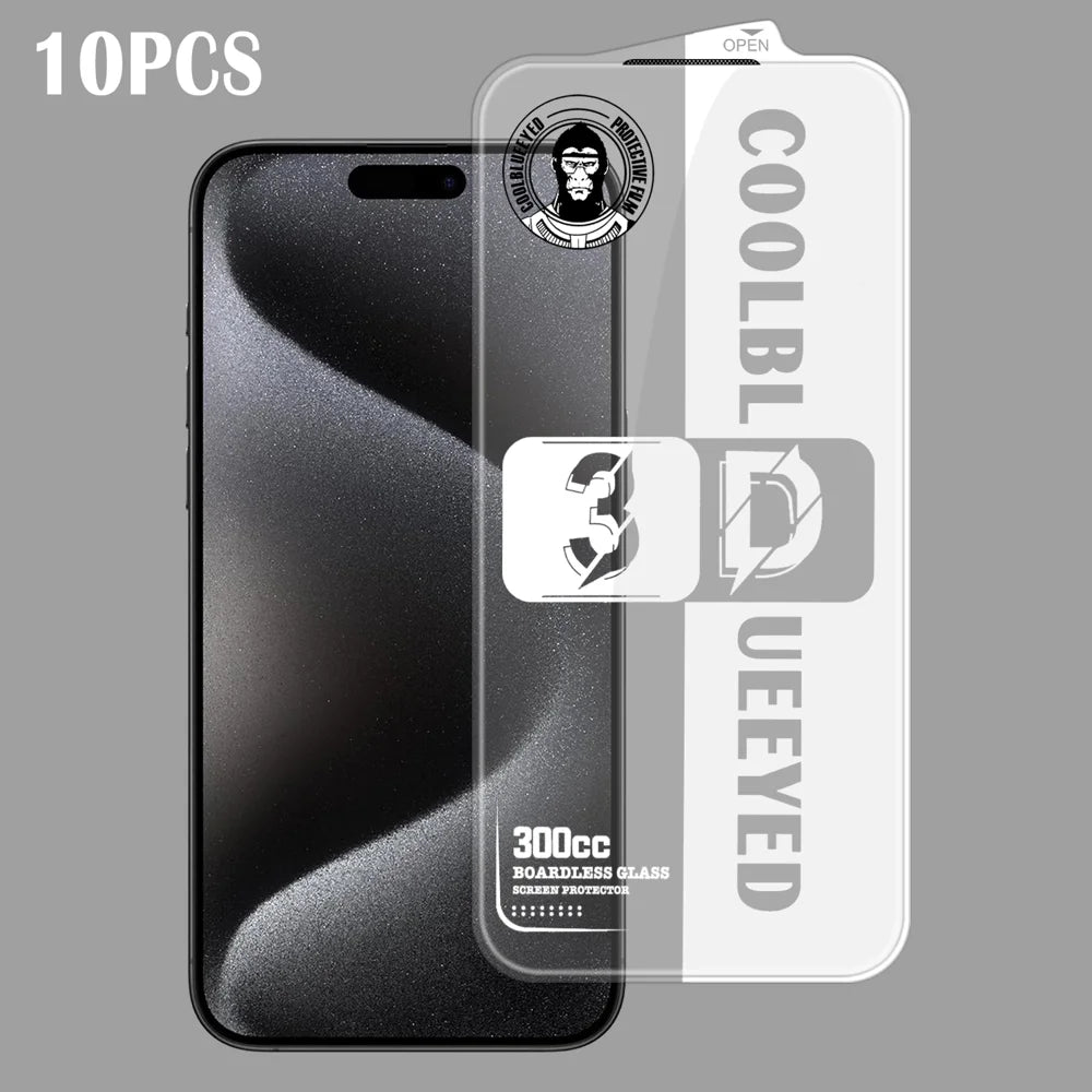 For iPhone 15 Pro 10Pcs Tempered Glass 3D Full Coverage 300CC Edgeless Anti Static Screen Protector - Transparent - 1