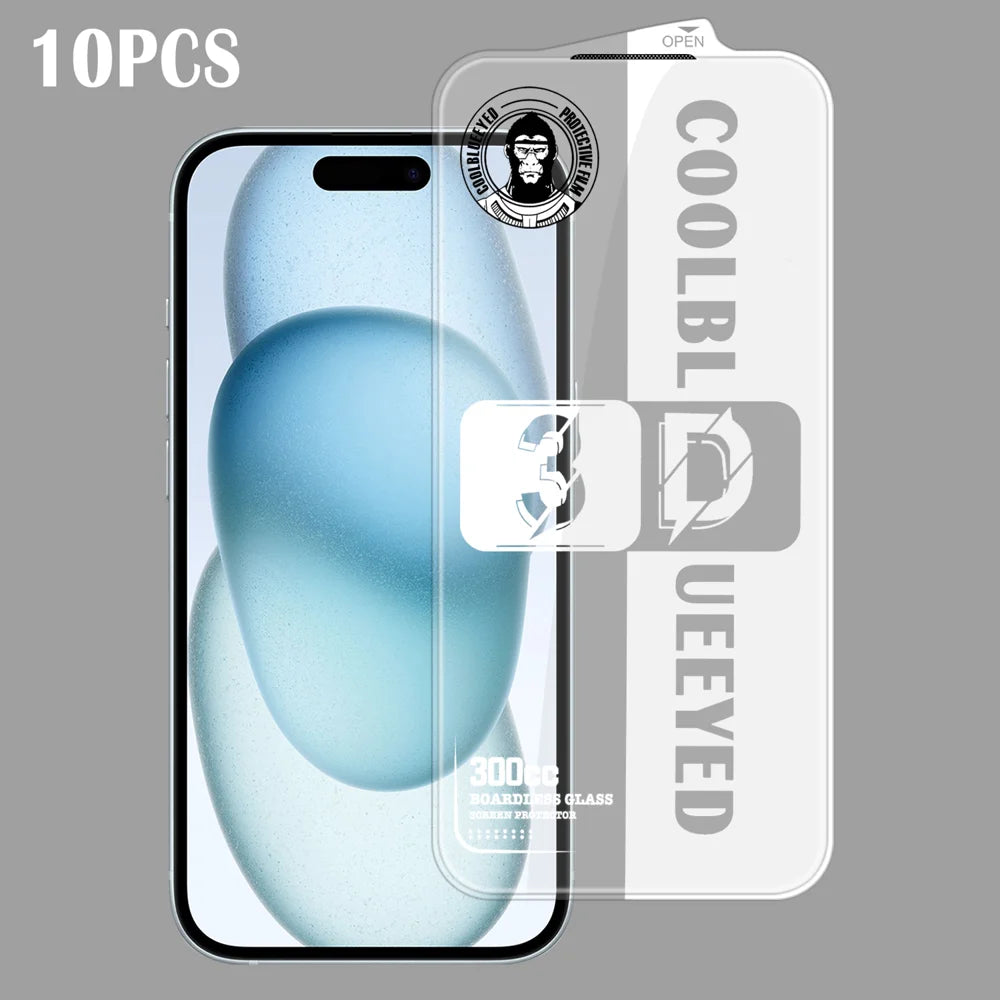 For iPhone 15 10Pcs Tempered Glass 3D Full Coverage 300CC Edgeless Anti Static Screen Protector - Transparent - 1