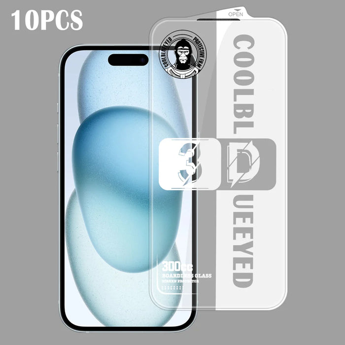 For iPhone 15 10Pcs Tempered Glass 3D Full Coverage 300CC Edgeless Anti Static Screen Protector - Transparent - 1