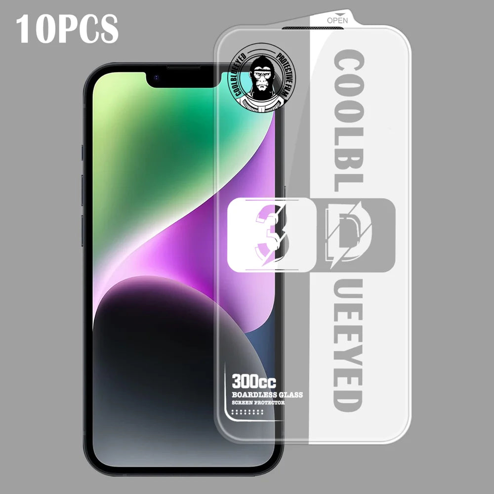 For iPhone 14 10Pcs Tempered Glass 3D Full Coverage 300CC Edgeless Anti Static Screen Protector - Transparent - 1