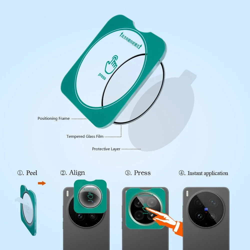 LEREACH 2Pcs For vivo X300 Ultra 5G Camera Lens Protector Full Cover High Aluminium-silicon Glass Lens Film with Auto-Align Installation Frame - Transparent with Black Circle - 6