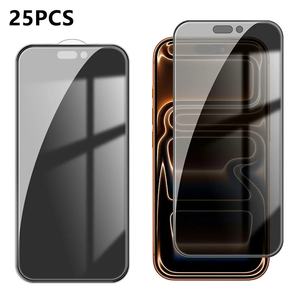 25Pcs For iPhone 17 Pro Max Anti-spy Screen Protector Silk Printing High Aluminium-silicon Glass Full Cover Anti-fingerprint Privacy Film - 1