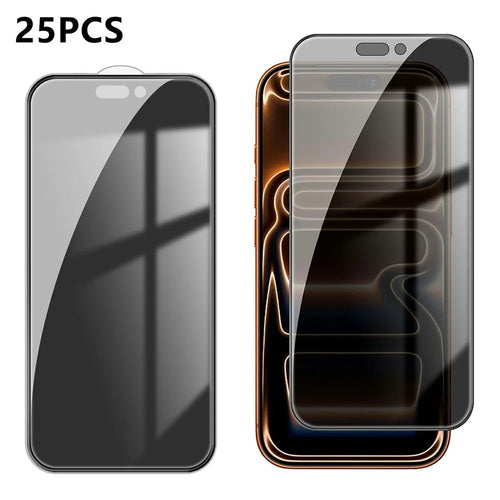 25Pcs For iPhone 17 Pro Max Anti-spy Screen Protector Silk Printing High Aluminium-silicon Glass Full Cover Anti-fingerprint Privacy Film - 1