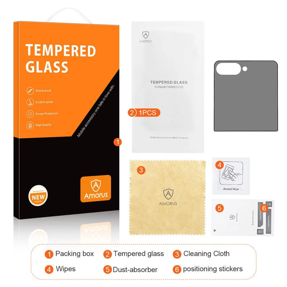 AMORUS For Samsung Galaxy Z Flip8 2.5D Anti-spy Full Screen Protector Full Glue Silk Printing High Aluminium-silicon Glass Film - Black - 7