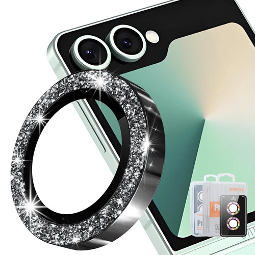 HAT PRINCE for Samsung Galaxy Z Flip8 Camera Lens Protector ENKAY Hat-Prince Glitter Decor Tempered Glass Lens Film - Black - 1