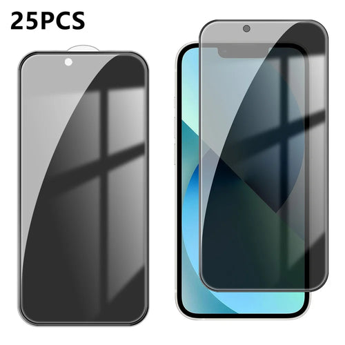 For iPhone 13 25Pcs Anti-spy Screen Protector Silk Printing High Aluminium-silicon Glass Full Cover Anti-fingerprint Privacy Film - Black - 1