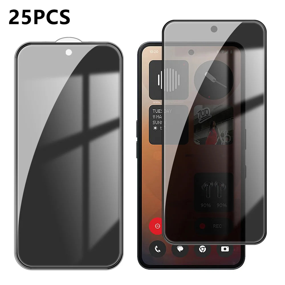 For Nothing Phone (3a) Pro 25Pcs Anti-spy Screen Protector Silk Printing High Aluminium-silicon Glass Full Cover Anti-fingerprint Privacy Film - Black - 1