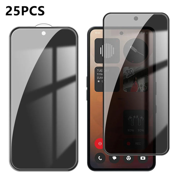 For Nothing Phone (3a) Pro 25Pcs Anti-spy Screen Protector Silk Printing High Aluminium-silicon Glass Full Cover Anti-fingerprint Privacy Film - Black - 1